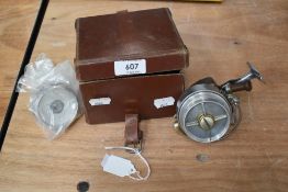 Hardy THE Altex fishing reel in leather box with spare spool