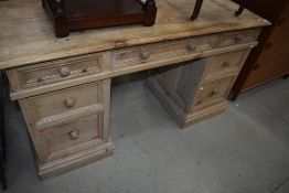 A Victorian pine pedestal desk, width approx 138cm