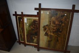 Three vintage horse prints in oak and stained frames (two plus one)
