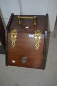A Victorian mahogany coal purdonium with brass handles and hinges