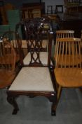 A pair of mahogany Chippendale revival dining chairs