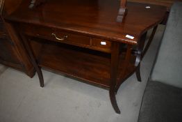 An early 20th Century stained frame console table, having frieze drawer and undertier, width approx.