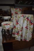 A Victorian piano stool and three other pieces of occasional furniture all having later floral