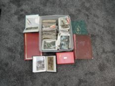 A box of vintage GB & World Postcards, loose and in albums, Streets, Countryside, People, various