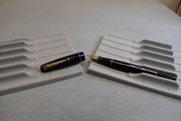 A Mabie Todd & Co Swan 3120 Self filler leverfill in dark blue, single band to cap, with Swan No1