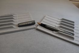 A Mabie Todd & Co Swan 3130 Self filler leverfill in grey, single band to cap, with Swan No1 nib.