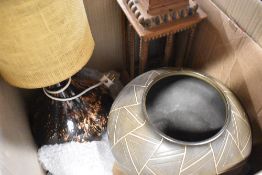 A vintage 1970's lamp with wooden lantern and Denby