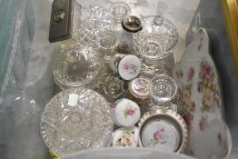 A selection of ceramics and glass wares including pill style cases