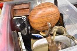A mixed box of hardware and decorative items