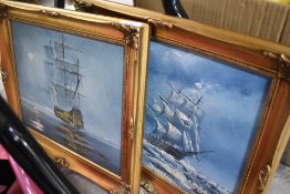 Two gilt framed oil paintings of ships