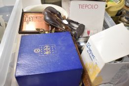 A selection of ceramics and glass wares and silver plated dish