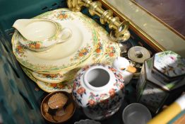 A selection of ceramics including Chinese tea jars and candle sticks