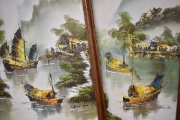 A pair of original oils on canvas of oriental boats