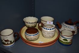 A selection of Cornish motto slipwares including local interest for Sedburgh