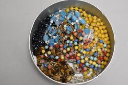 A selection of vintage and later bead necklaces including crystal, tigers eye, hematite etc