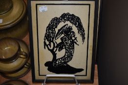 A silk screen needle work along with silhouette print and similar