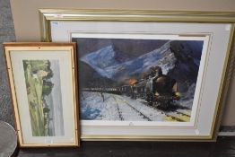 Two railway related prints including a carriage print after L Squirrell of Richmond Yorks and a