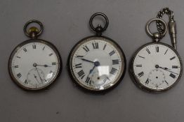 Three continental silver pocket watches, all having Roman numeral dials and subsidiary seconds,