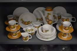 A mid-century J&G Meakin coffee set, decorated with autumnal fruits and earthy tones