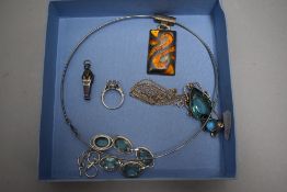 A small selection of white metal jewellery stamped 925 including bracelet, ring, Egyptian charm,