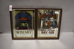 Two small advertising mirrors, for Chivas Regal Blended Scotch Whisky and Beefeater London distilled