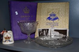 A collection of Royal Coronation wares including pressed glass, postcards and decorated mug