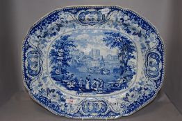 A 19th century Herculaneum blue and white 'Lancaster' pattern ashette or turkey plate, transfer-