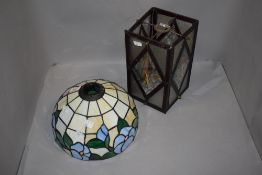 A leaded light porch lantern and similar cut glass leaded shade with floral design