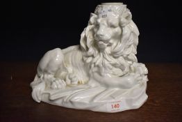 An impressive porcelain lion figure having been pastile burner or similar having impressed lion mark