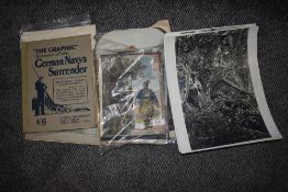 A collection of Victorian decoupage prints, also some mid century black and white photographs