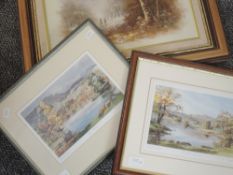 An oil painting, Hona, woodland landscape, signed, 29 x 39cm, plus frame, two prints, after Judy