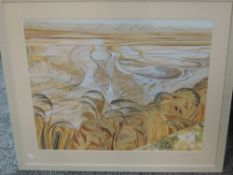 A gouache painting, Jennifer Smith, The Severn Estuary and Wales from Purtow Gloucestershire,