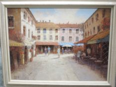 An oil Painting, Brian Julls, Hornfleur provincial townscape, signed, 74 x 100cm, plus frame