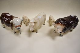 Beswick Charolais calf 1827B x two and Charolais bull 2463A sold with two similar studies.