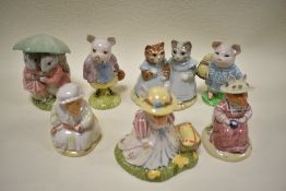 Four Beatrix Potter figures by Beswick and Royal Albert also with Brambly Hedge figures