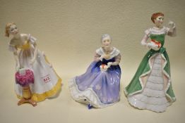 Three Royal Doulton figurines; Happy birthday HN3095, Merry Christmas H/N3096 and Happy
