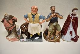A collection of figures including Royal Doulton Falstaff and Royal Worcester the Queens 80th