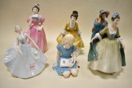 Six Royal Doulton figurines,elegance,Camellia,Coralie,Delphine(2nd)Pirouette and Alice.