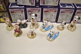 Royal Doulton Snow White and 101 Dalmations figures; Grumpy and Sneezy, Lukcy,Perdita x2, Pongo