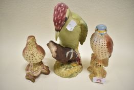 Two Beswick birds, Song Thrush 2308, kestrel 2316 and Green Woodpecker 1218, all matt.