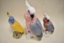 Three Beswick Cockatoos, small 1180 X 2, and large 1818.