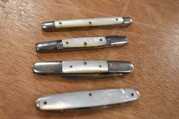 Four pocket pen or fruit knifes having mother of pearl handles