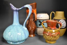 A varied lot of West German and studio pottery, some unusual bright glazes used.