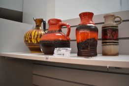 Four mid century West German fat lava art pottery vases.