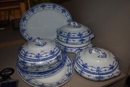 A selection of blue and white ware including Losol ware 'Bowness' Tureens, plates and platters and
