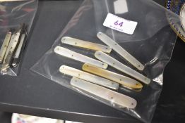 Seven antique Mother of pearl pen knives.