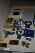 A selection of motor car hood or engine badges including Industrial Editors and Rootes Motor club