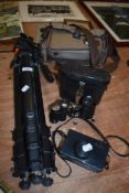 A selection of photographic equipment and accessories including Carl Zeiss Jena DF 8 x