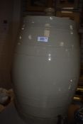 A Victorian buff-stoneware lidded barrel, lacking spigot