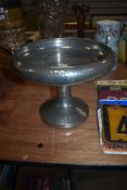 A pewter tazza or footed fruit bowl having hammered pewter finish by Craftsman